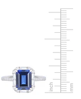 2-Pc. Set Lab Grown Blue Sapphire (5-3/4 ct. t.w.) & Lab Grown White Sapphire (1-1/5 ct. t.w.) Halo Pendant Necklace & Matching Ring in Sterling Silve