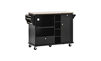 Slickblue Kitchen Island Cart with Storage Cabinet & Locking Wheels Solid Wood Top, Microwave Cabinet