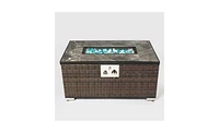 Slickblue Outdoor Propane Fire Pit Table: Rattan Gas Fire Table with Tile Top for Patio & Backyard