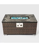 Slickblue Outdoor Propane Fire Pit Table: Rattan Gas Fire Table with Tile Top for Patio & Backyard