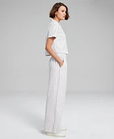 And Now This Women's Linen Blend Smocked-Waist Pull-On Pants, Created for Macy's