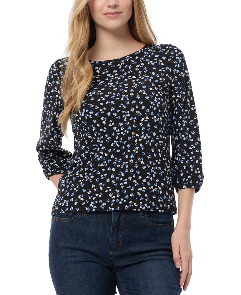 Jones New York Petite Printed 3/4-Sleeve Crewneck Top