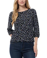 Jones New York Petite Printed 3/4-Sleeve Crewneck Top