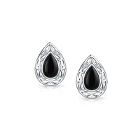 Bling Jewelry Simple Teardrop Pear Shaped Bezel Set Stud Earrings For Women .925 Sterling Silver