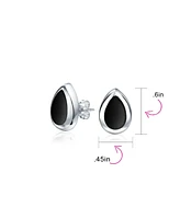 Bling Jewelry Simple Teardrop Pear Shaped Bezel Set Stud Earrings For Women .925 Sterling Silver