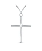 Bling Jewelry Minimalist Large Tube Simple Religious Cross Pendant Necklace For Women Polished .925 Sterling Silver