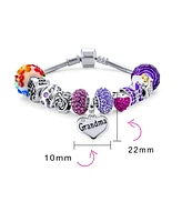 Bling Jewelry Love Grandma Family Themed Starter Beads Multi Charm Bracelet For Grand Mother Women .925 Sterling Silver Snake Chain European Barrel Sn