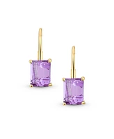 Bling Jewelry Large Purple Natural Amethyst Emerald Cut Drop Earrings Gold Plated .925 Silver