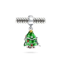 Bling Jewelry Green Christmas Tree Hidden Santa Claus Dangle Charm Bead .925 Sterling