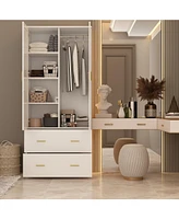 Famapy White 2-Door Armoires with Mirror,2-Drawers and Storage Shelves