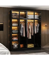 Famapy Glass Doors Wardrobe Armoires Aluminum Frame with Led Lights