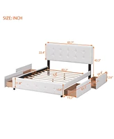 Slickblue Upholstered Platform Bed with Classic Headboard and 4 Storage Drawers