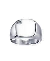 Bling Jewelry Large Cubic Zirconia Cz Accent Statement Square Signet Ring Silver Tone Stainless Steel