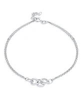 Bling Jewelry Double Chain Love Two Interlocking Urban Trio Chain Link Anklet Ankle Bracelet For Women .925 Sterling Silver Adjustable 9 -10 Inch