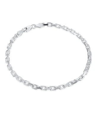 Bling Jewelry Mens 3MM Thin Solid Heavy Sterling Silver Anchor Oval Forzata Chain Link Bracelet 8.5 Inch