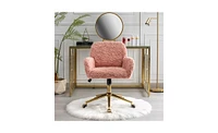 Slickblue Artificial Rabbit Hair Home Office Chair: Adjustable Swivel Desk Chair with Golden Metal Base - Pink Vanity Chair