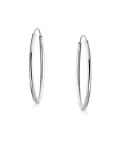 Bling Jewelry Minimalist Round Shaped Endless Continuous Thin Tube Hoop Earrings For Women Polished .925 Sterling Silver 1.6 Inch Diameter