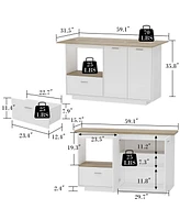 Famapy Kitchen Island Dining Table With Adjustable Shelves and Drawer