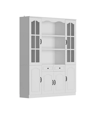 Famapy 14-Shelf Bookshelf Bookcase with Glass Doors, Adjustable Shelves