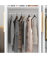 Famapy Grey Wood 4-Door Wardrobe Armoires with Hanging Rod and Storage Shelves