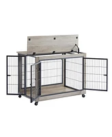 Furniture Style Dog Crate Side Table on Wheels – Double Doors and Lift Top