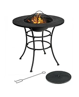 Sugift 31.5 Inch Patio Fire Pit Dining Table With Cooking Bbq Grate