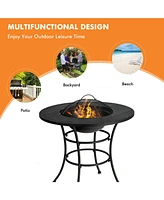 Sugift 31.5 Inch Patio Fire Pit Dining Table With Cooking Bbq Grate