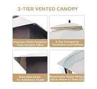 10x12 Ft Softtop Metal Gazebo with Mosquito Net&Sunshade Curtains, Sturdy Heavy Duty Double Roof Canopy, Galvanized Steel Design Outdoor Tent, Suitabl
