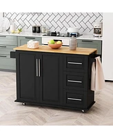 Slickblue Kitchen Island Cart with 2 Door Cabinet and Three Drawers with Spice Rack, Towel Rack (Black)