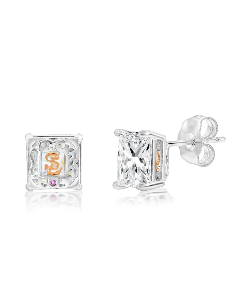 Suzy Levian Sterling Silver Asscher-Cut Cubic Zirconia 8mm 4 cttw Stud Earrings