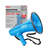 Pyle Megaphone Siren Bullhorn Speaker, 40-Watt With Handheld Microphone, Blue