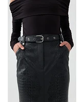 Nocturne Women's Faux Leather Midi Skirt with Belt