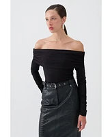 Nocturne Women's Faux Leather Midi Skirt with Belt