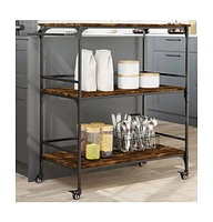 vidaXL Kitchen Trolley Smoked Oak 39.6"x19.7"x41.3" Engineered Wood