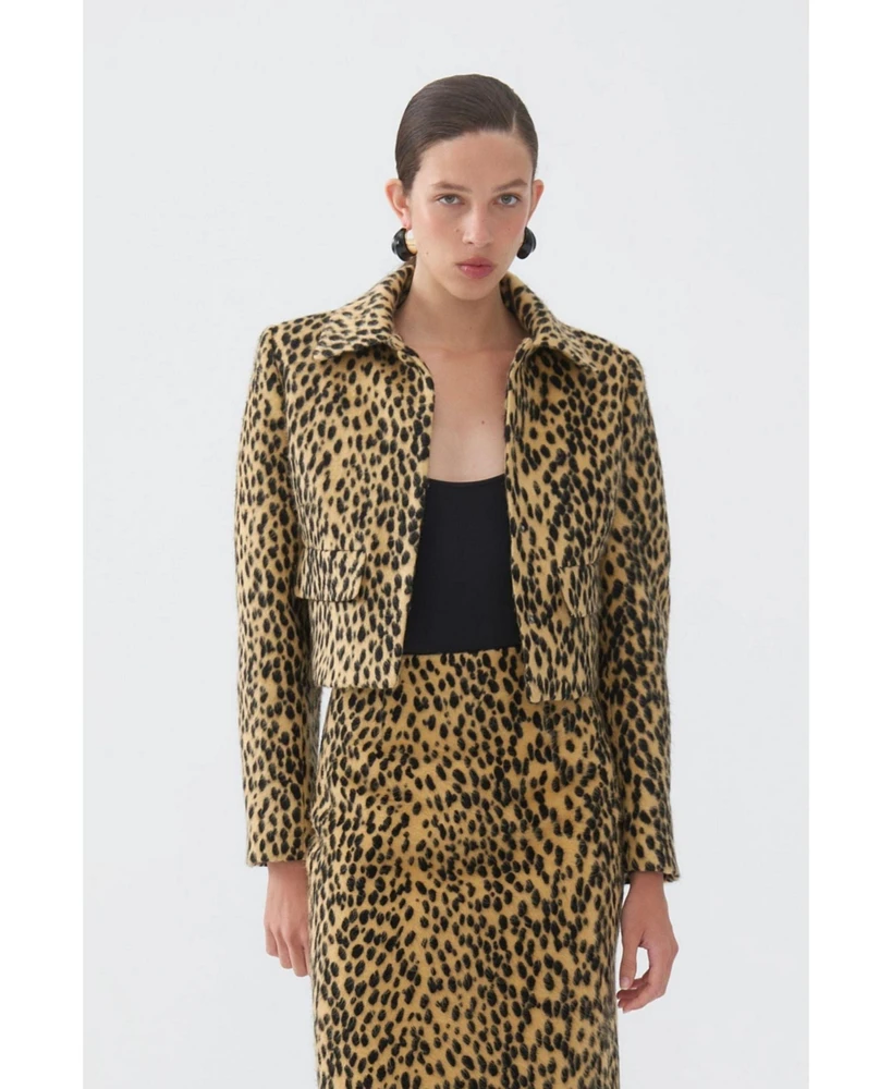 Nocturne Women's Leopard Print Crop Jacket - Multi