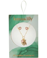 lonna & lilly Gold-Tone Pave & Stone Heart Multi-Charm Pendant Necklace & Stud Earrings Set