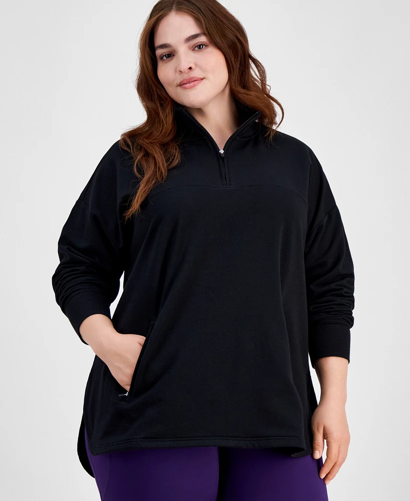 Id Ideology Plus Stand Collar Quarter-Zip Long-Sleeve Top, Created for Macy's