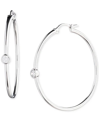 Lauren Ralph Lauren Sterling Silver Medium Cubic Zirconia Hoop Earrings, 1.41"