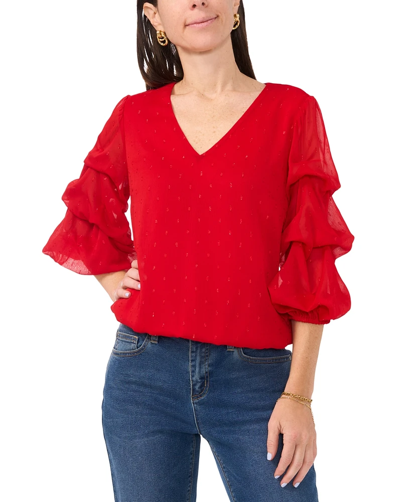 Sam & Jess Petite 3/4-Marie Sleeve V-Neck Top