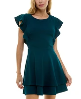 Crystal Doll Juniors' Ruffle-Sleeve Fit & Flare Dress