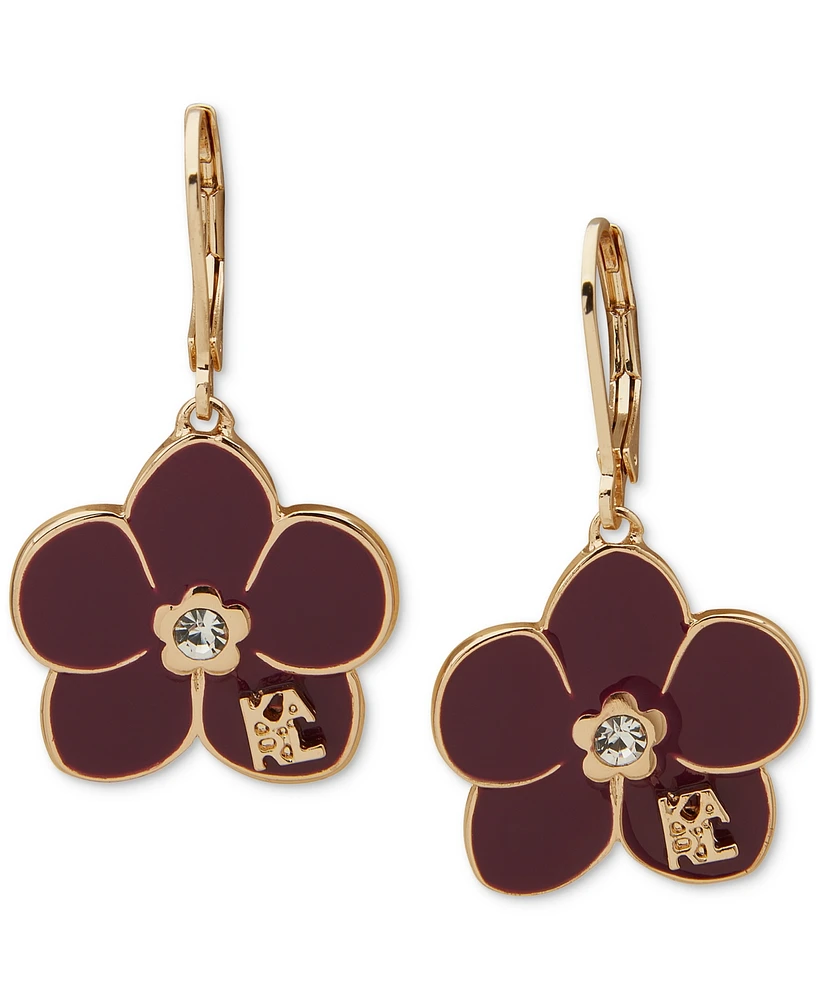 Karl Lagerfeld Paris Gold-Tone Crystal & Logo Flower Drop Earrings