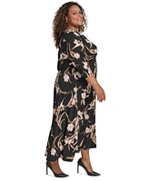 Calvin Klein Plus Printed Twist-Front 3/4-Sleeve Maxi Dress