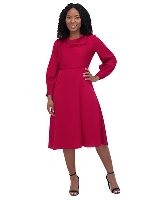 Jessica Howard Women's Cowlneck Novelty-Sleeve Fit & Flare Midi Dress