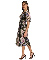 Calvin Klein Women's Floral Chiffon Flutter-Sleeve Dress