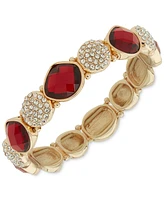 Anne Klein Gold-Tone Pave Disc & Color Stone Stretch Bracelet