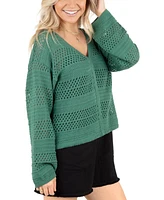 Hurley Juniors' Easy Times V-Neck Crochet Sweater