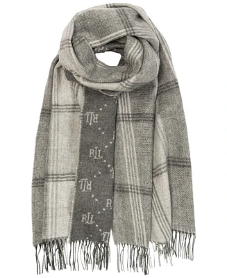 Lauren Ralph Plaid and Logo Double Face Scarf