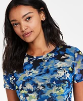 Bar Iii Women's Floral-Print Mesh Short-Sleeve T-Shirt, Exclusively at Macy's