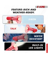 5 Core Megaphone Speaker Waterproof Led Bull Horn 40W, All Weather Pa Speaker w Loud Siren Maker - Hw 18 Wp Red