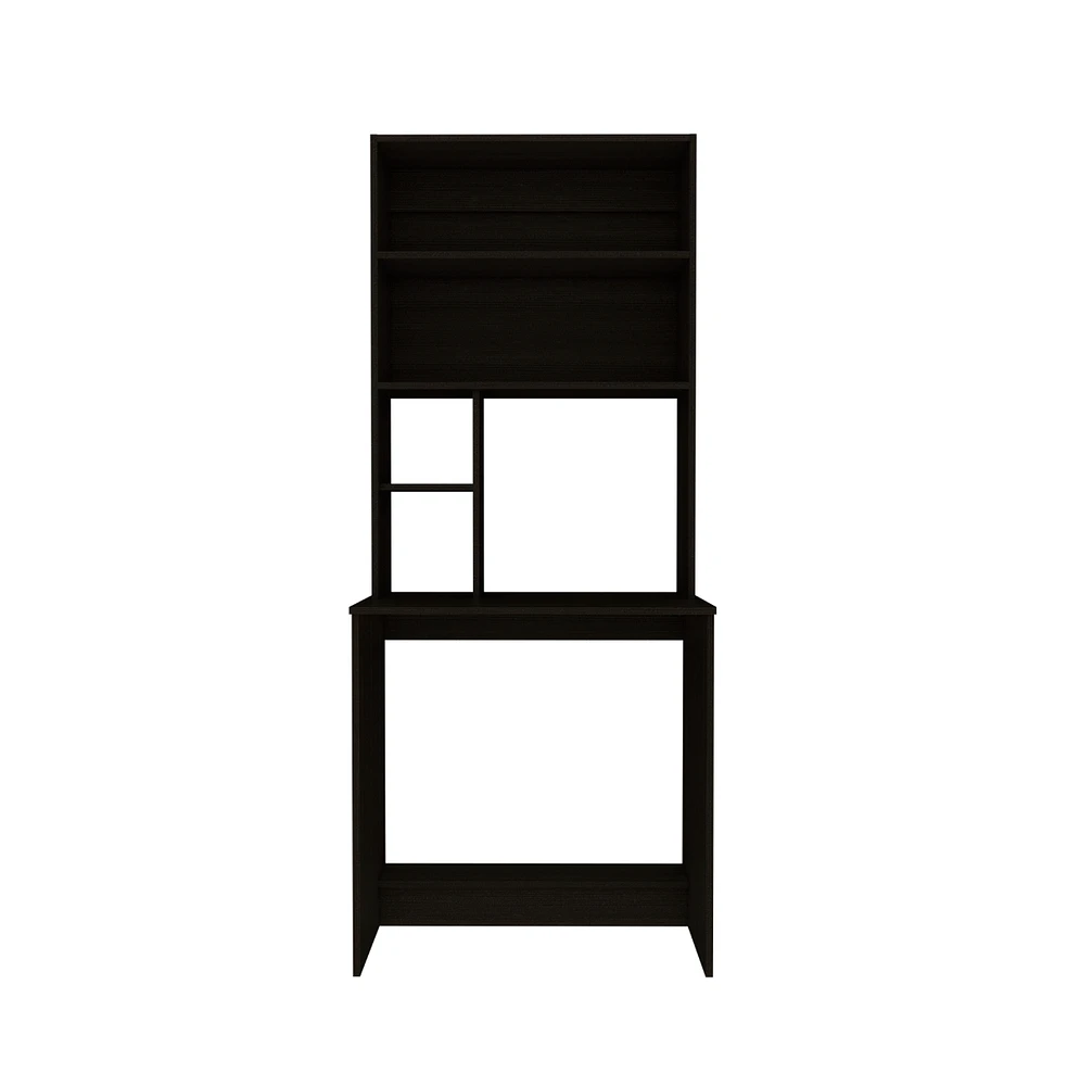 Depot E-Shop Xalo Computer Hutch Desk, Lower Shelf, Four Shelves, Black